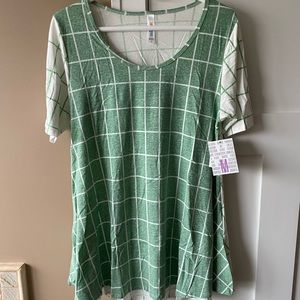 LuLaRoe Medium Perfect T - Green & White
